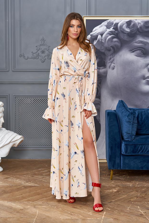 

Женское JADONE FASHION платье из софта с принтом и разрезом Оливия цвет светло-персиковый L (Платье Оливия Светлый персик)