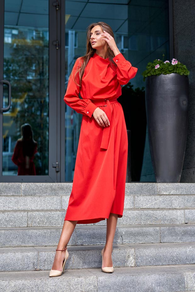 

Женское JADONE FASHION платье из костюмной ткани с поясом Сандра цвет красный XL (Платье Сандра красный)