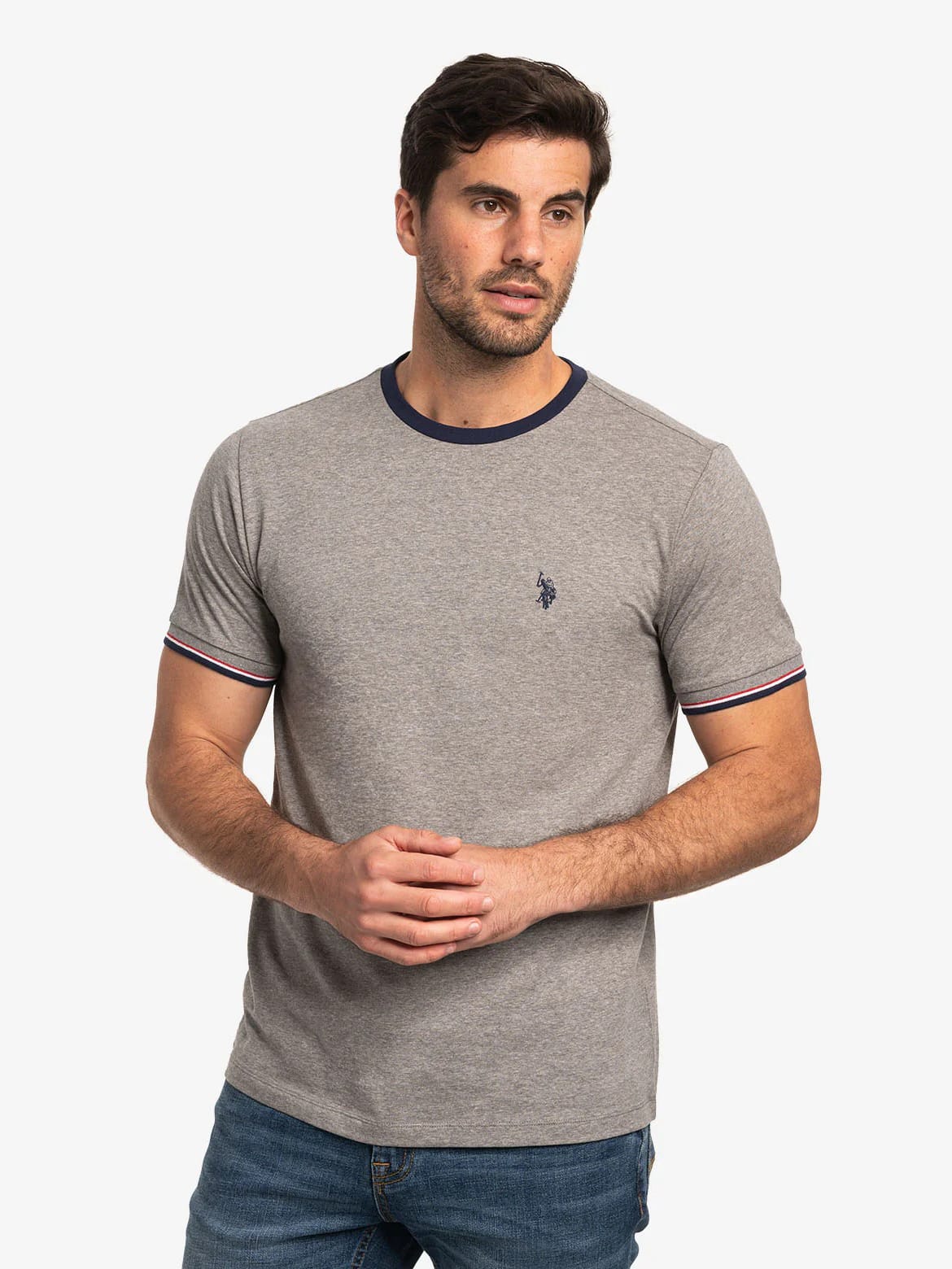 Акція на Футболка бавовняна чоловіча U.S. Polo Assn 11D225-2X00A(HEATHER GRAY) M Сіра від Rozetka