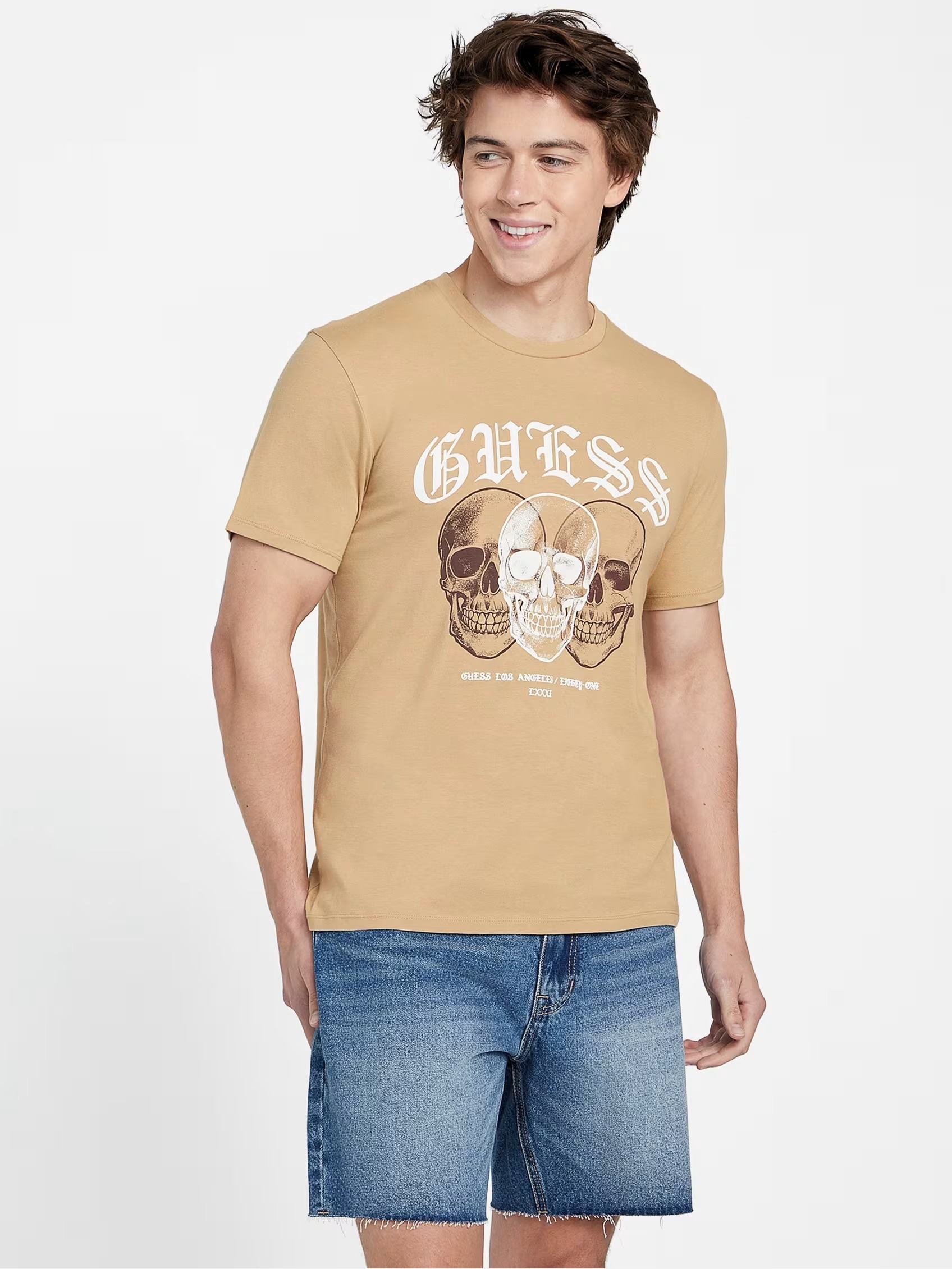 Акція на Футболка бавовняна довга чоловіча Guess 113374269 XXL Бежева від Rozetka