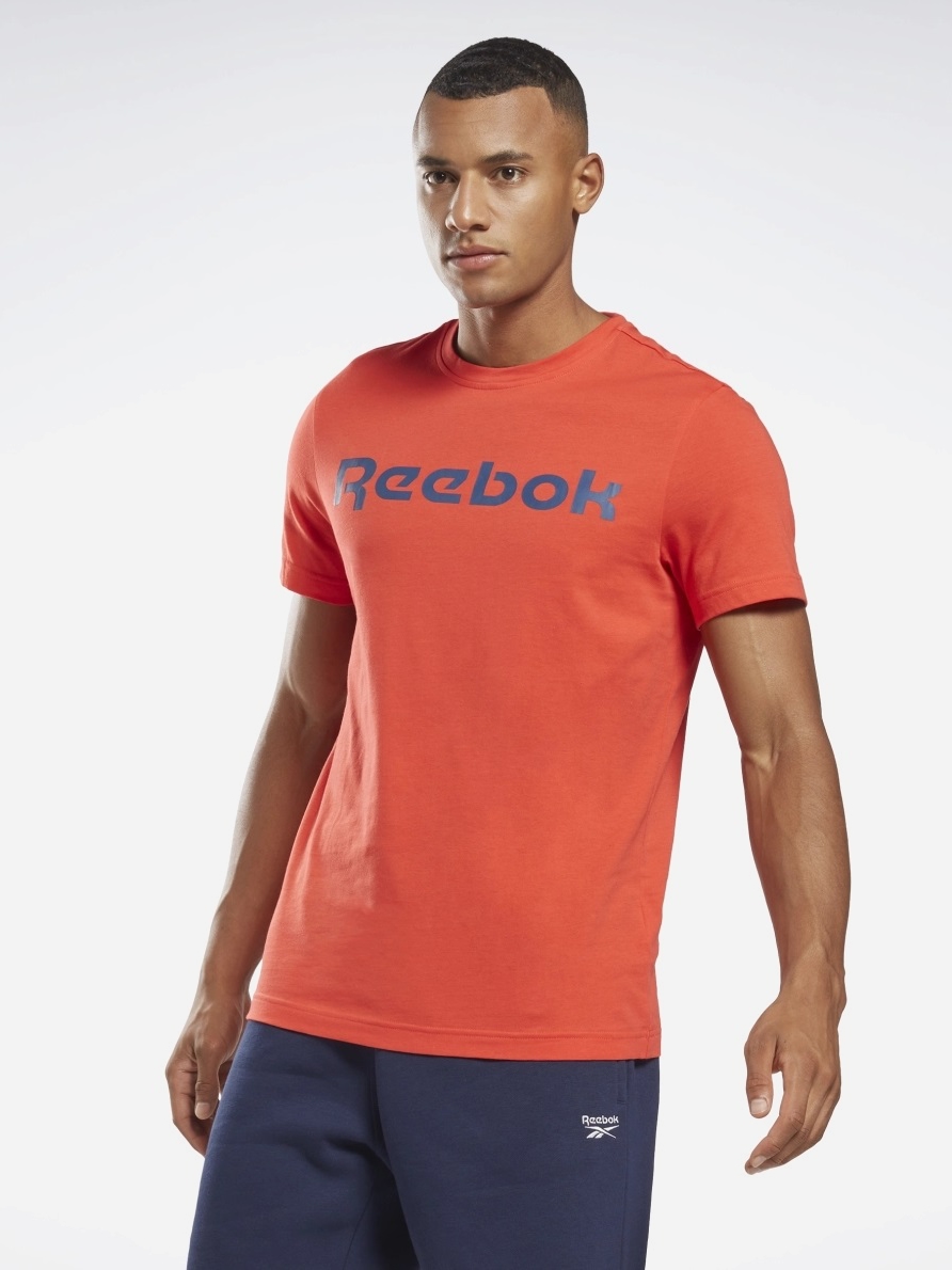 Акція на Футболка бавовняна довга чоловіча Reebok Gs Reebok Linear Re HB7267 L Коралова від Rozetka