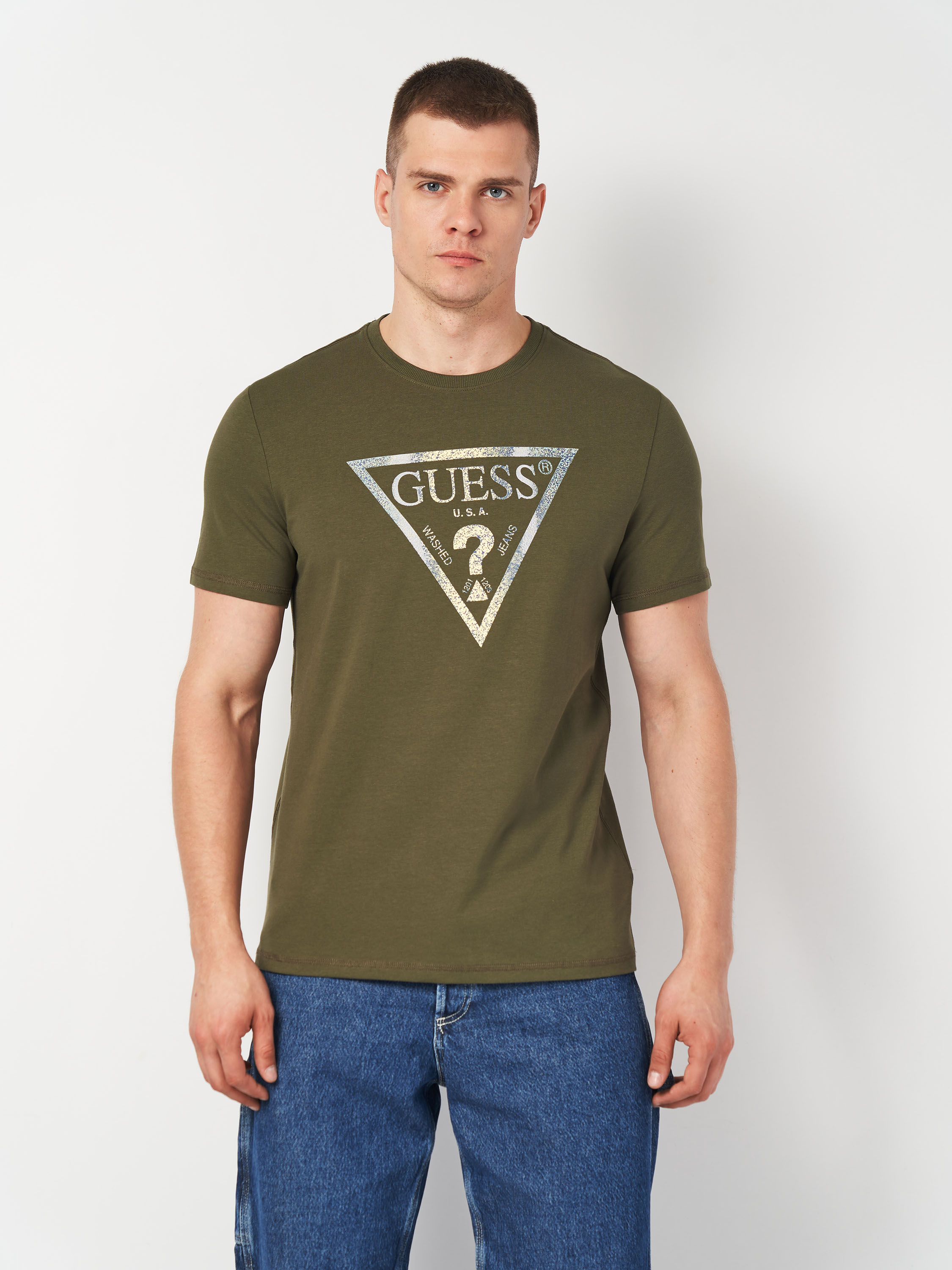 Акція на Футболка бавовняна довга чоловіча Guess M4BI35-J1314-G8F6 M OLIVE MORNING від Rozetka