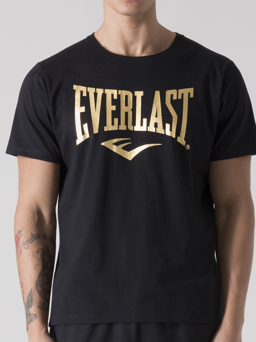 Акція на Футболка бавовняна довга чоловіча Everlast T-Shirt Jersey 37M290J86-20GD M Чорна із золотистим від Rozetka