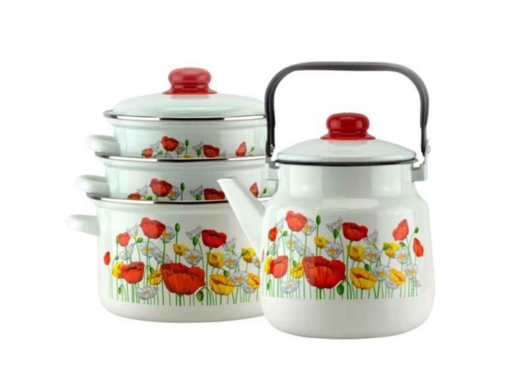 

Набор ем. посуды 4 предмета ЭМАЛЬ "Луговой мак" 2-3097/4