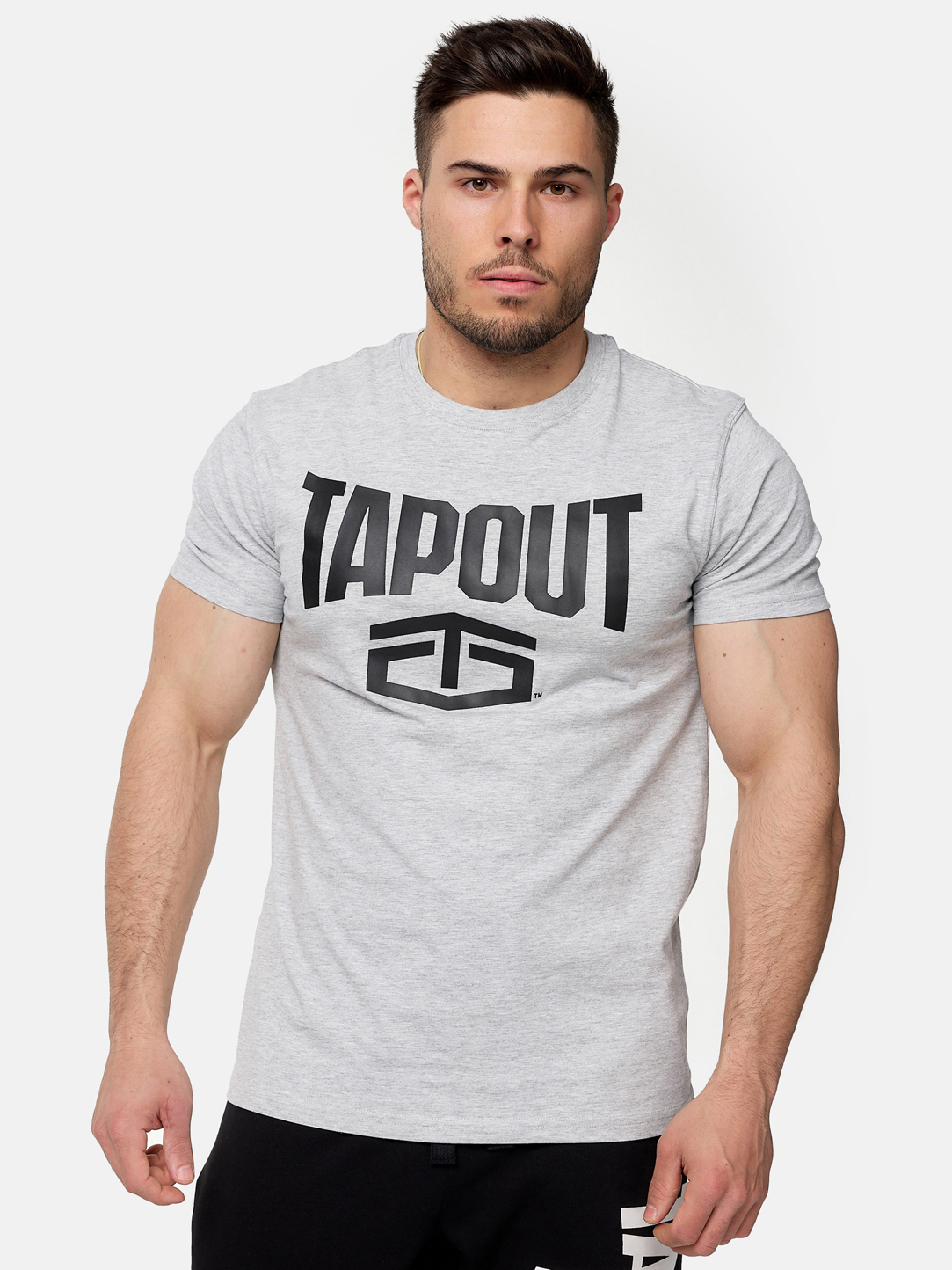 Акція на Футболка бавовняна довга чоловіча Tapout 940001-1527 XL Сіра з принтом від Rozetka