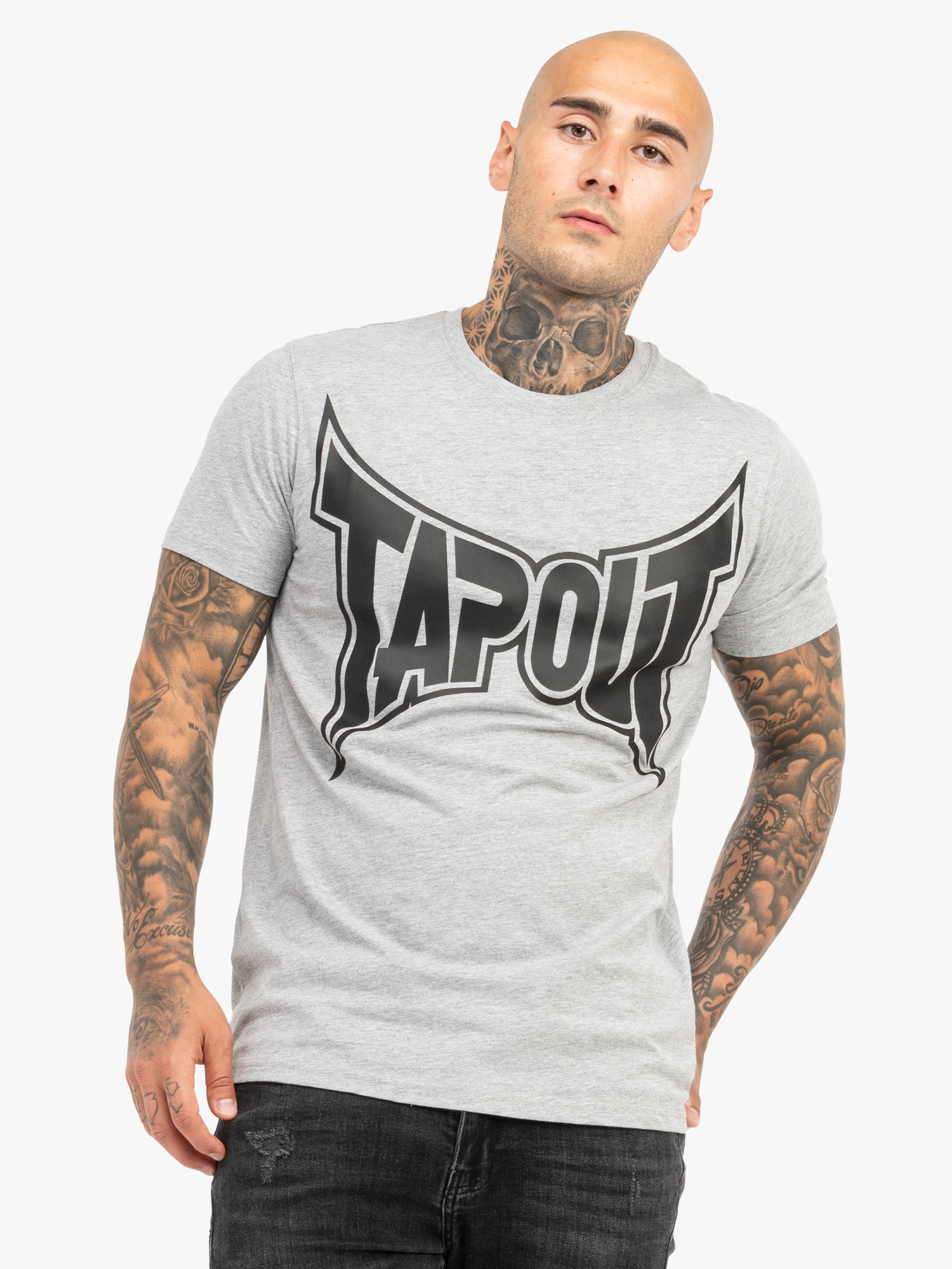 Акція на Футболка бавовняна довга чоловіча Tapout 940049-1527 XL Сіра з принтом від Rozetka