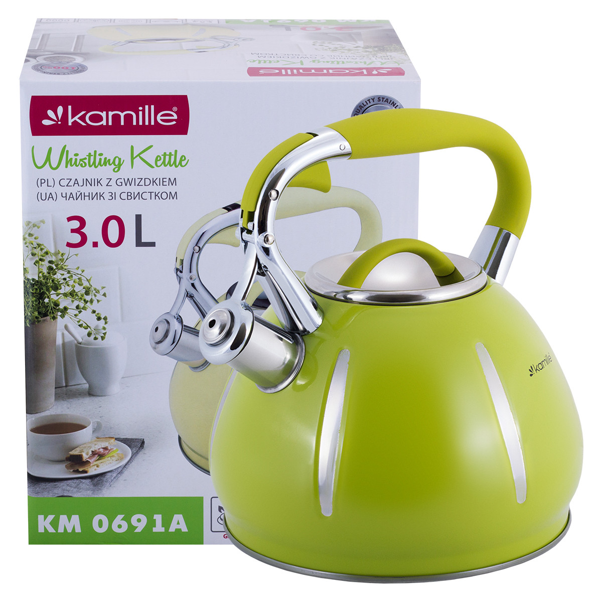 

Чайник Kamille из нержавеющей стали со свистком 3 л Зеленый KM-0691AZL