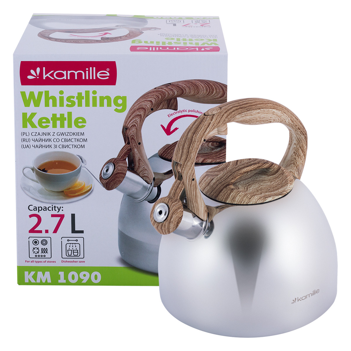 

Чайник Kamille из нержавеющей стали со свистком и бакелитовой ручкой 2,7 л KM-1090