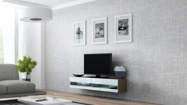 

Средняя тумба под тв CAMA Vigo New 140 скандинавский стиль Латте мат/Белый глянец с подсветкой