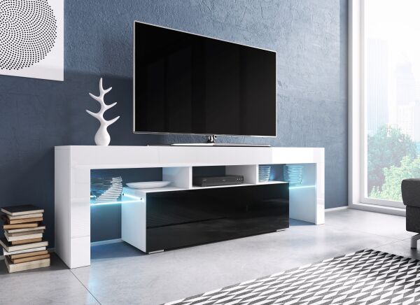 

Тумба в гостиную CAMA TORO 138 классический стиль Белый мат/Черный глянец с подсветкой