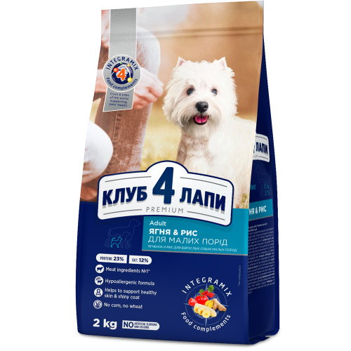 

Сухой корм Клуб 4 Лапы Adult Small Breeds Premium для взрослых собак малых пород, с ягнёнком и рисом, 2 кг