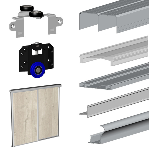 Комплект для раздвижных дверей шкафа купе с направляющими