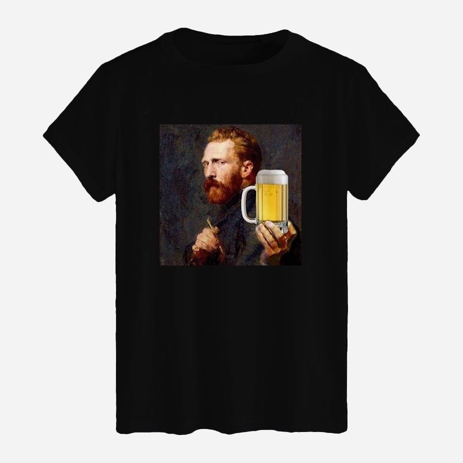 Акція на Футболка бавовняна довга чоловіча Likey Van Gogh and beer M150-0153 XS Чорна від Rozetka