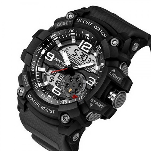 

Мужские кварцевые часы Sanda Black наручные спортивные на пластиковом ремешке + коробка (1044-0003)