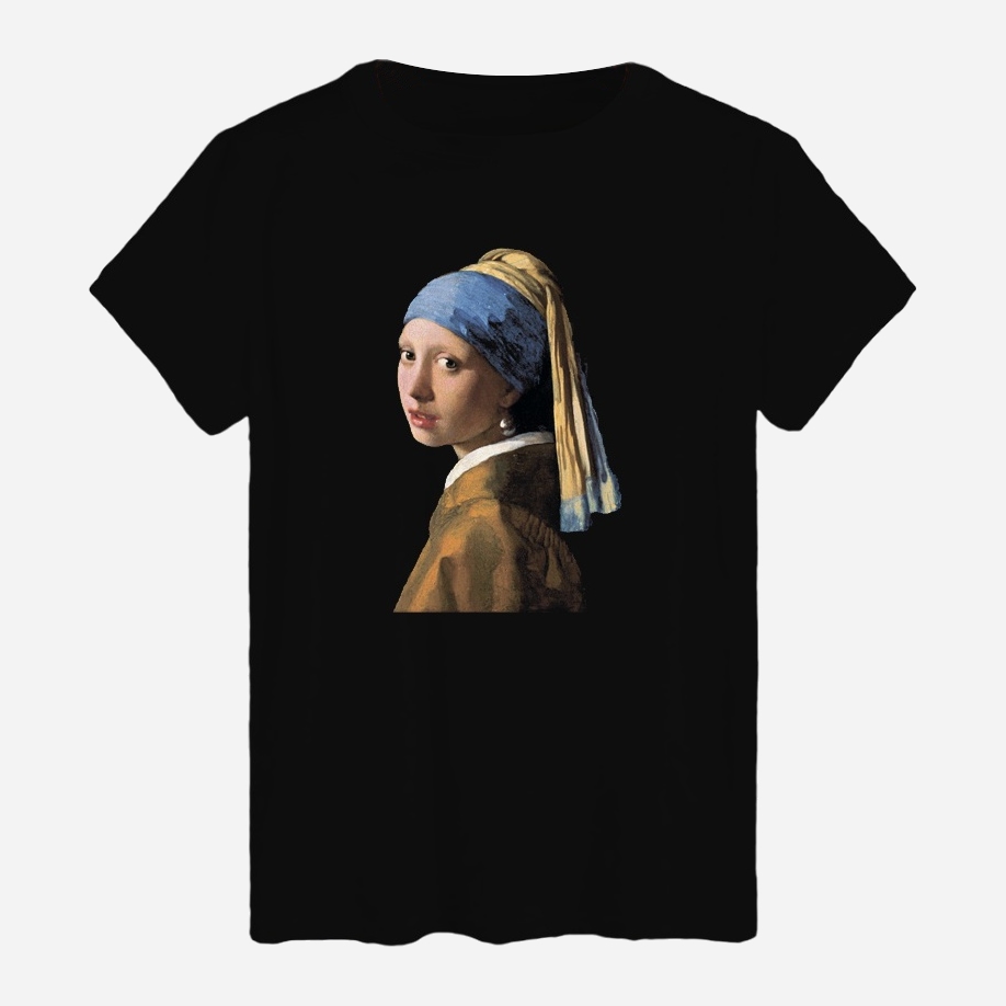 Акція на Футболка бавовняна довга чоловіча Likey Girl with a pearl earring M150-0136 M Чорна від Rozetka