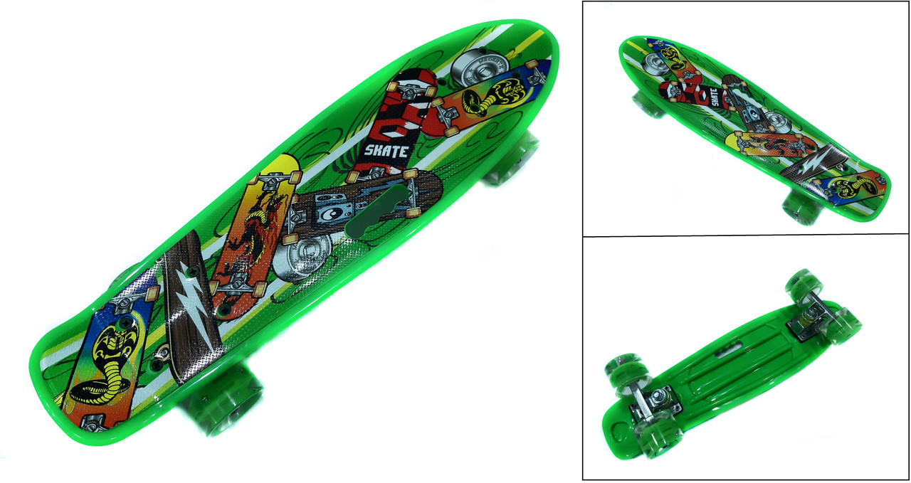 

Скейт Profi Penny Board LED 22 с ручкой LIGHT GREEN 57 × 15 см (336-259)