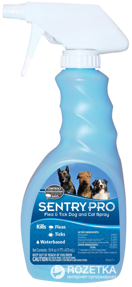 

Спрей Sentry Pro от блох и клещей для собак и кошек 473 мл