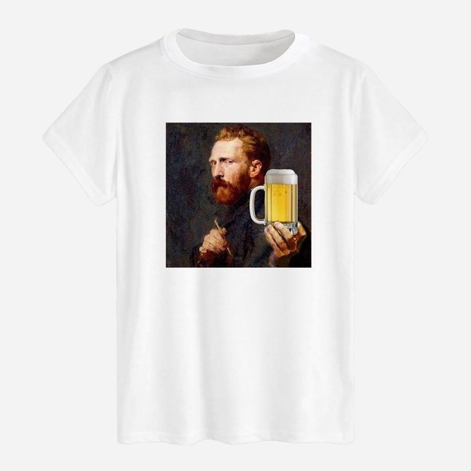 Акція на Футболка бавовняна довга чоловіча Likey Van Gogh and beer M150-0153 S Біла від Rozetka