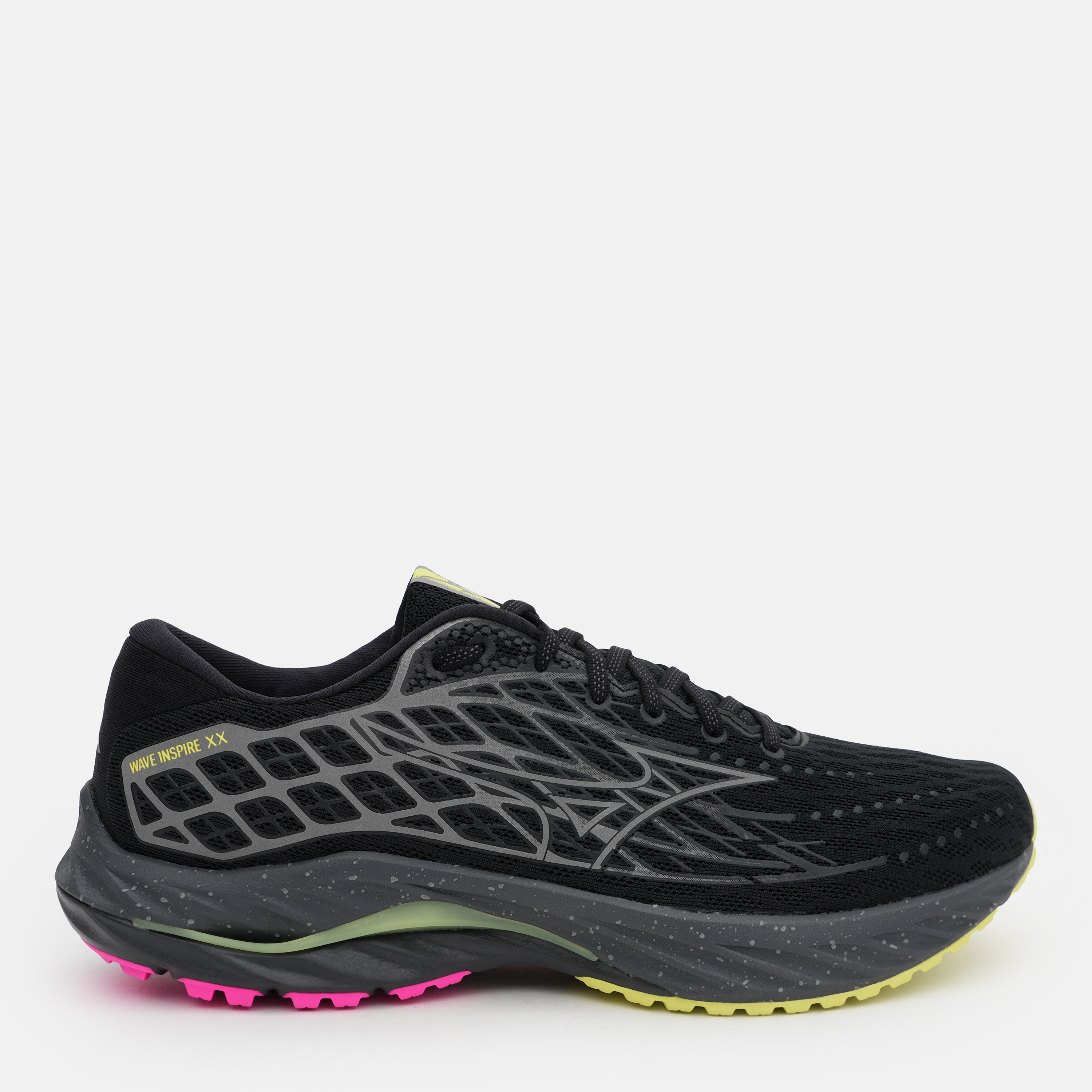 Акція на Чоловічі кросівки для бігу Mizuno Wave Inspire 20 J1GC246401 40.5 (7UK) 26 см Black/ Silver/ Sunny Lime від Rozetka