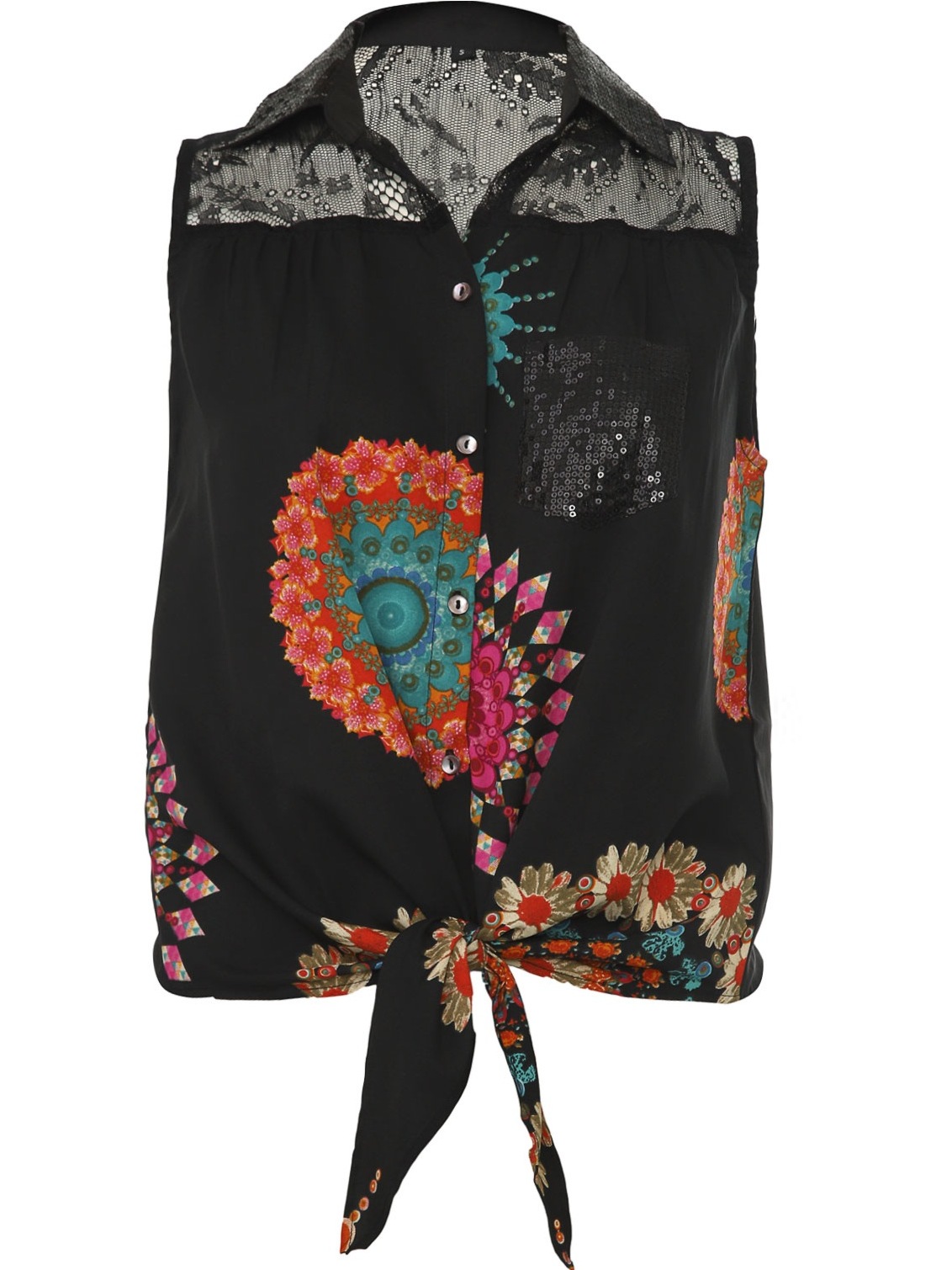 

Блуза с узорами с коротким рукавом Desigual 65C22B0 S Черный