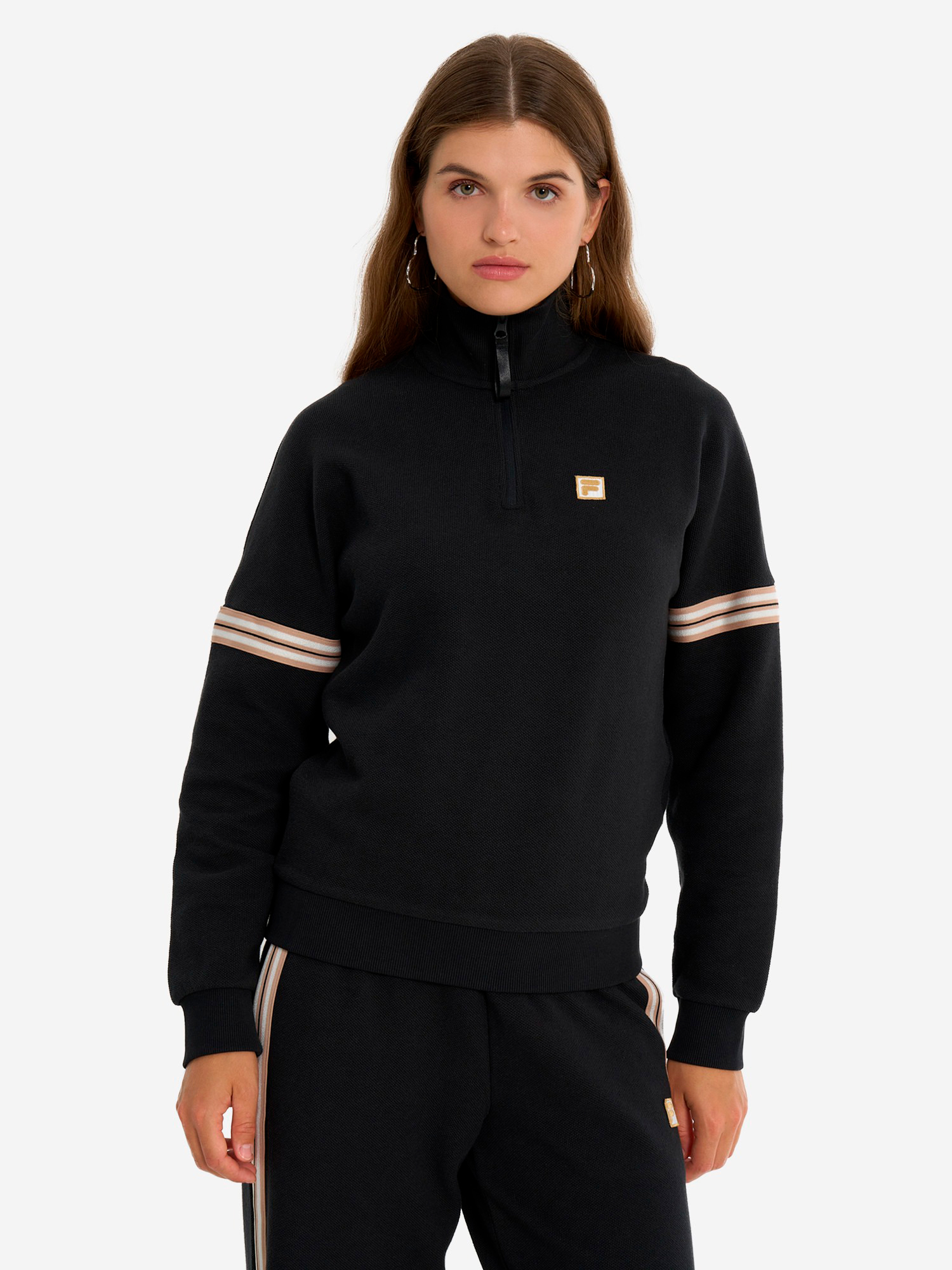 Акція на Толстовка на блискавці без капюшона жіноча Fila Women's jumper 129380-99 46-48 Чорна від Rozetka