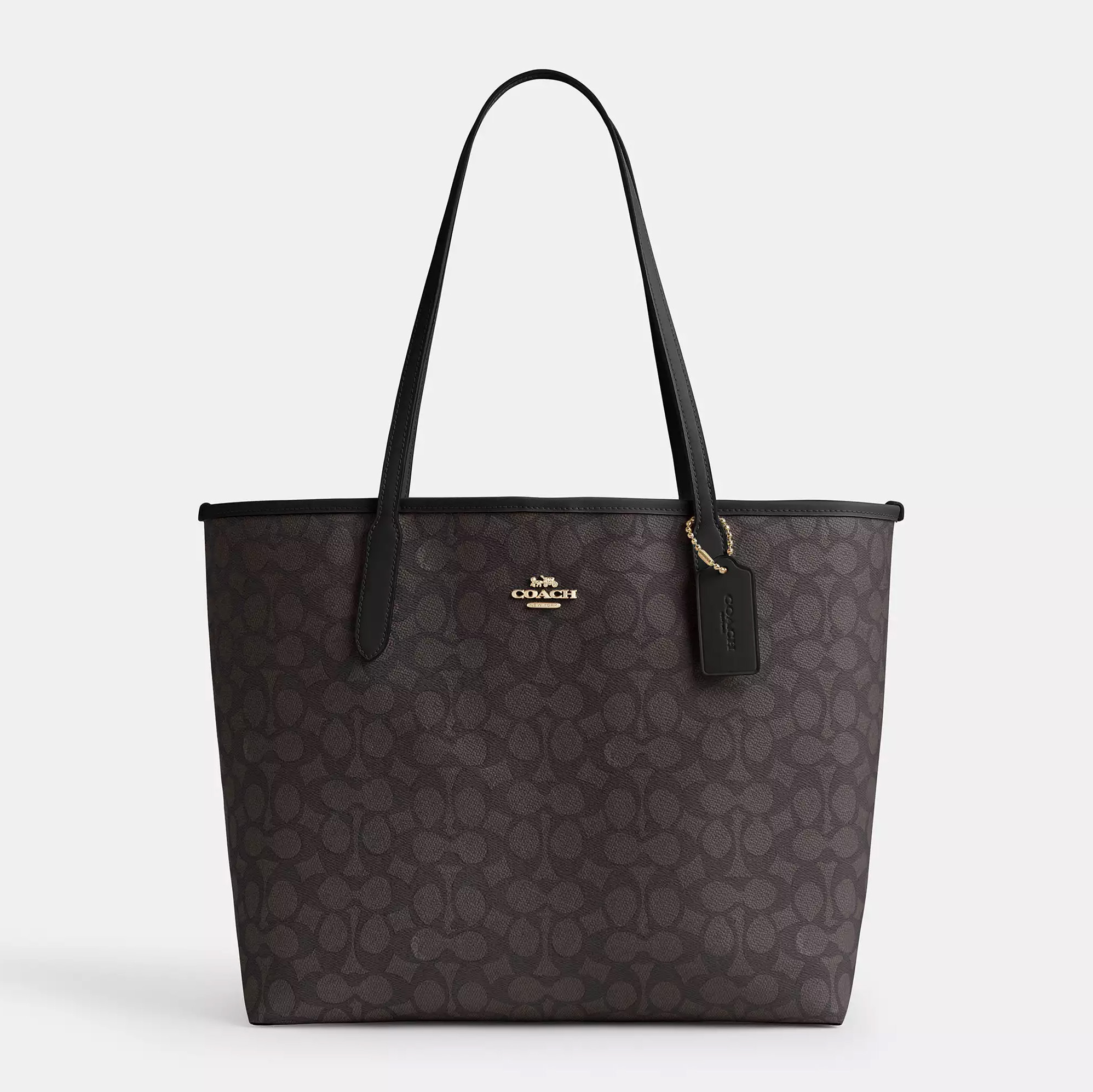 Акція на Сумка шопер жіноча з натуральної шкіри Coach City Tote In Signature Canvas BG-COA-29 Коричнева від Rozetka