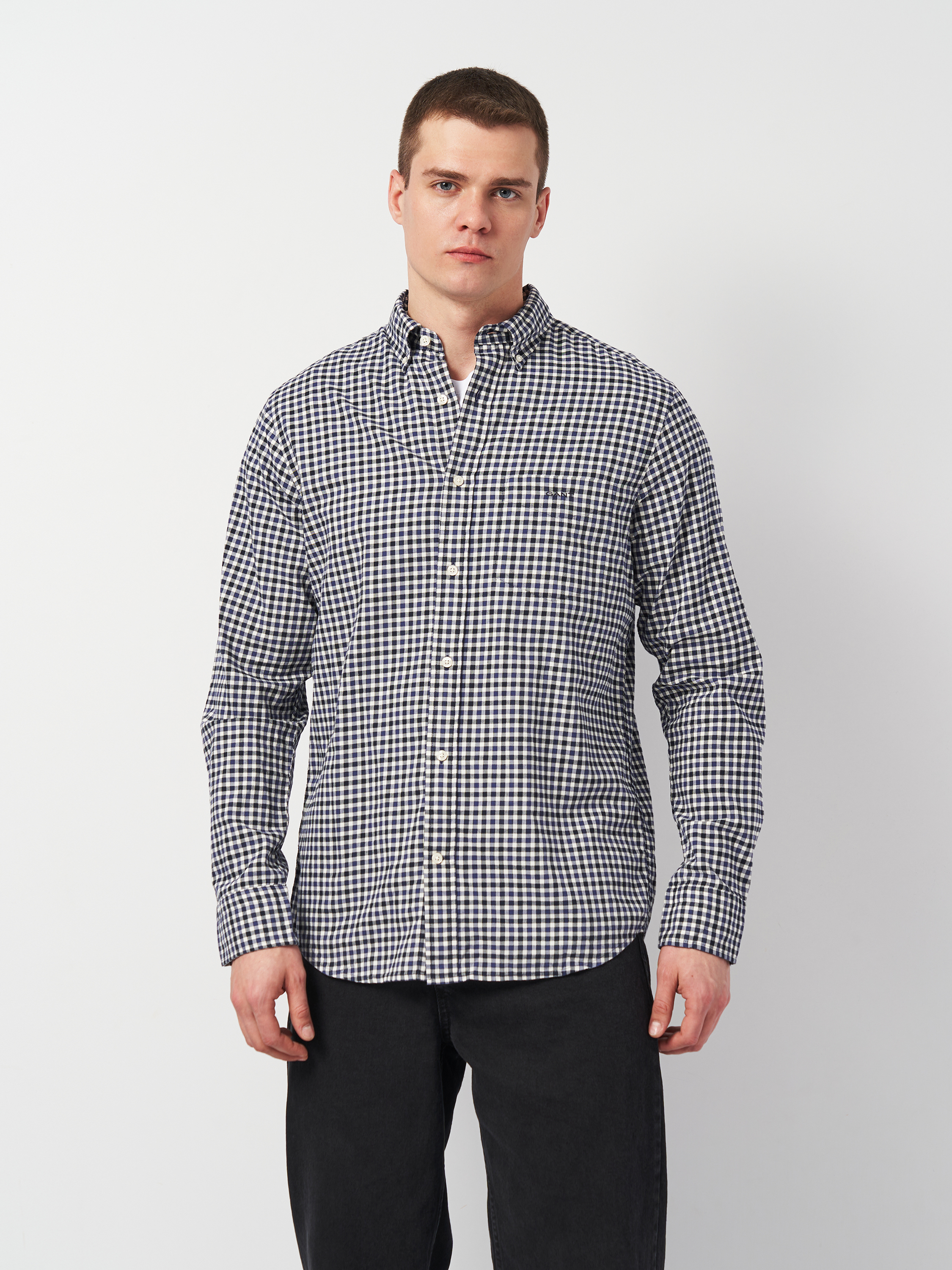 Акція на Сорочка бавовняна чоловіча GANT Reg Light Twill Gingham Shirt 3240193-444 S Синя від Rozetka