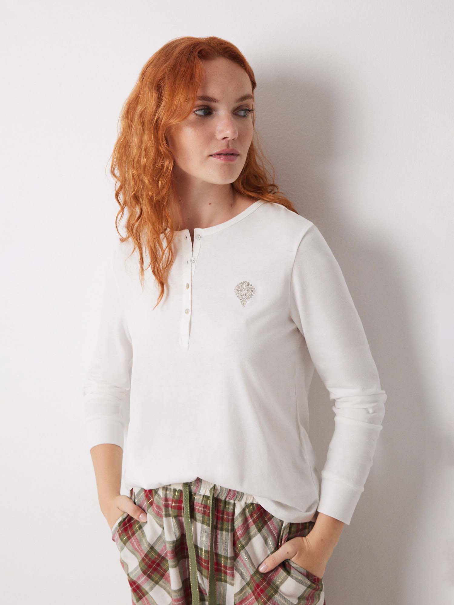 Акція на Піжамний лонгслів жіночий бавовняний Women'Secret Mml Panade Tee Ecru 3278418 XS Бежевий від Rozetka