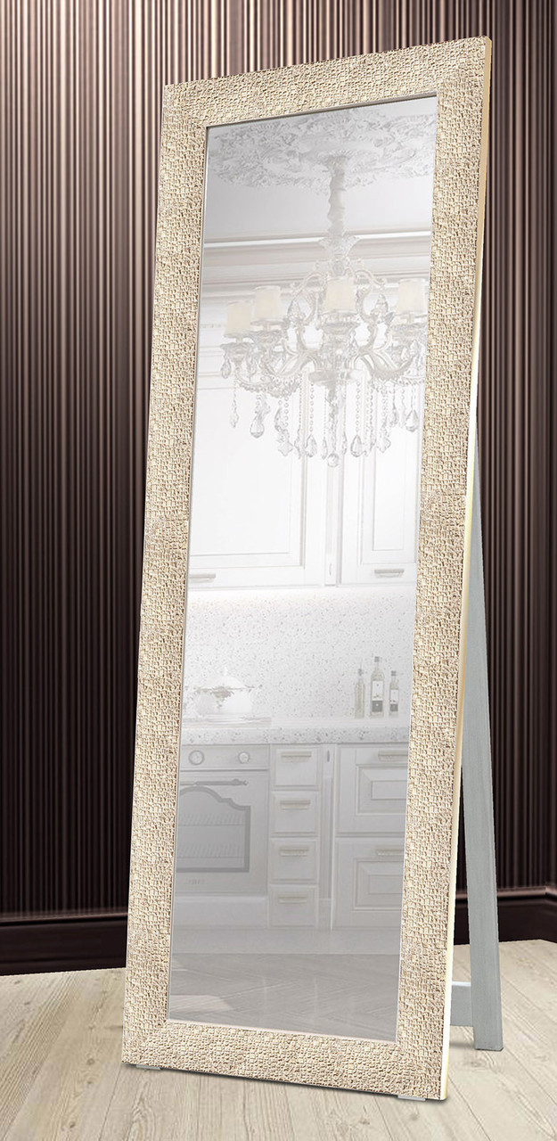 

Зеркало напольное в раме Factura с деревянной подставкой Textured beige 60х174 бежевое золото