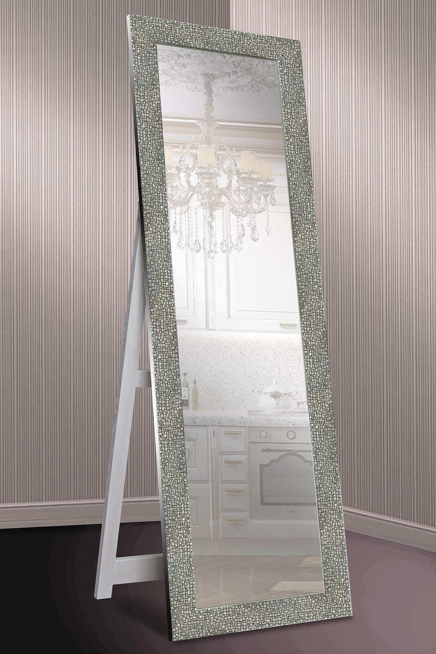 

Зеркало напольное в раме Factura с деревянной подставкой Textured silver cubes 60х174 серебристый