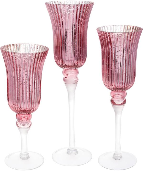 

Набор 3 стеклянных подсвечника Preeti 30см, 35см, 40см, розовый с серебром Bona BD-527-720