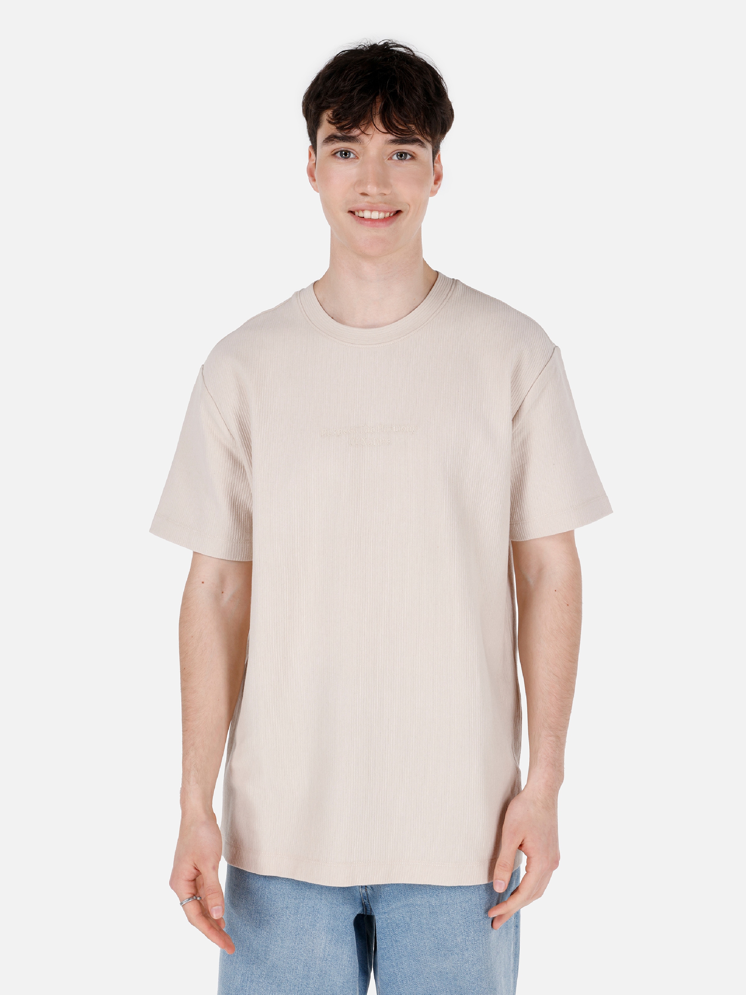 Акція на Футболка бавовняна довга чоловіча Colin's CL1068266LBG L Light Beige від Rozetka