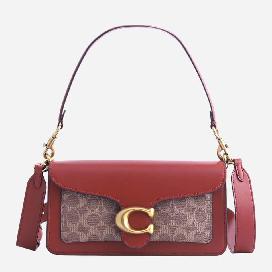 Акція на Сумка багет сідло жіноча з натуральної шкіри середня Coach Signature Monogram BG-COA-20 Червона від Rozetka