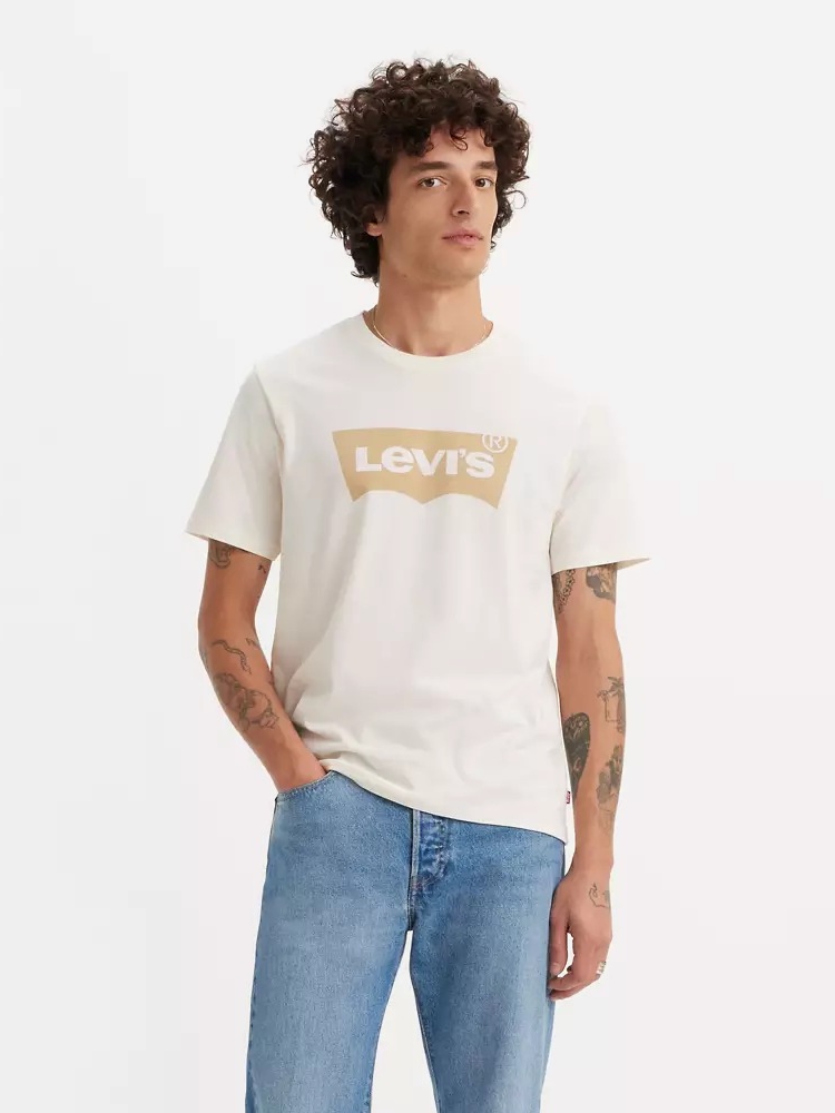 Акція на Футболка бавовняна довга чоловіча Levi's 354584641 L Молочна з принтом від Rozetka