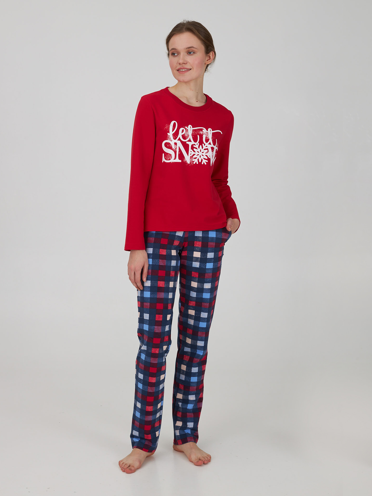 

Жіноча піжама Ellen Group червоного кольору у клітинку S LNP 423/001