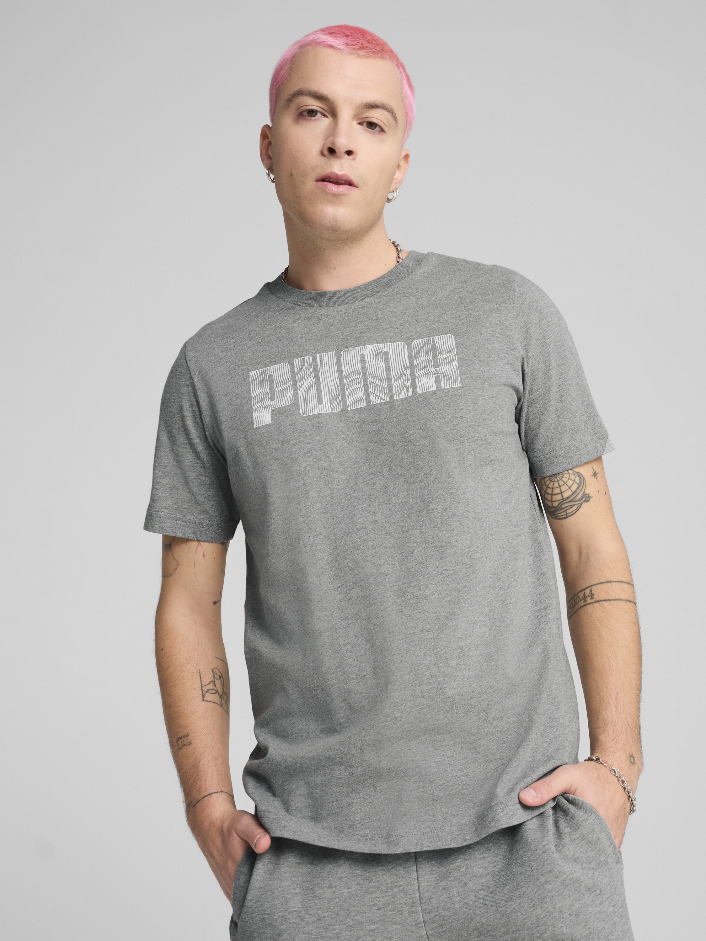 Акція на Футболка бавовняна довга чоловіча Puma Mass Merchants Tee 68465903 2XL Medium Gray Heather з принтом від Rozetka