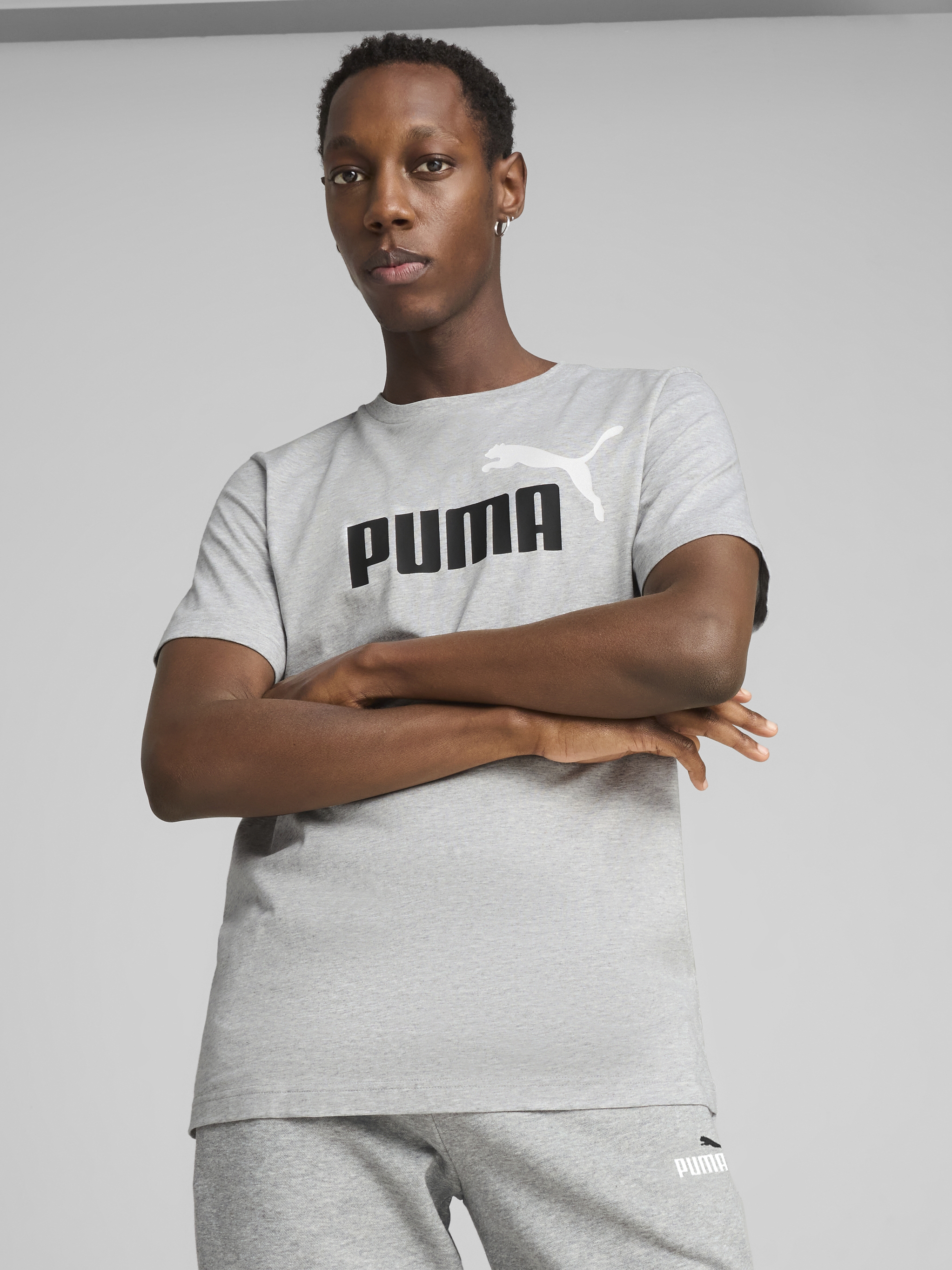 Акція на Футболка бавовняна довга чоловіча Puma Ess 2 Color No. 1 Logo Tee 68470804 L Light Gray Heather з принтом від Rozetka