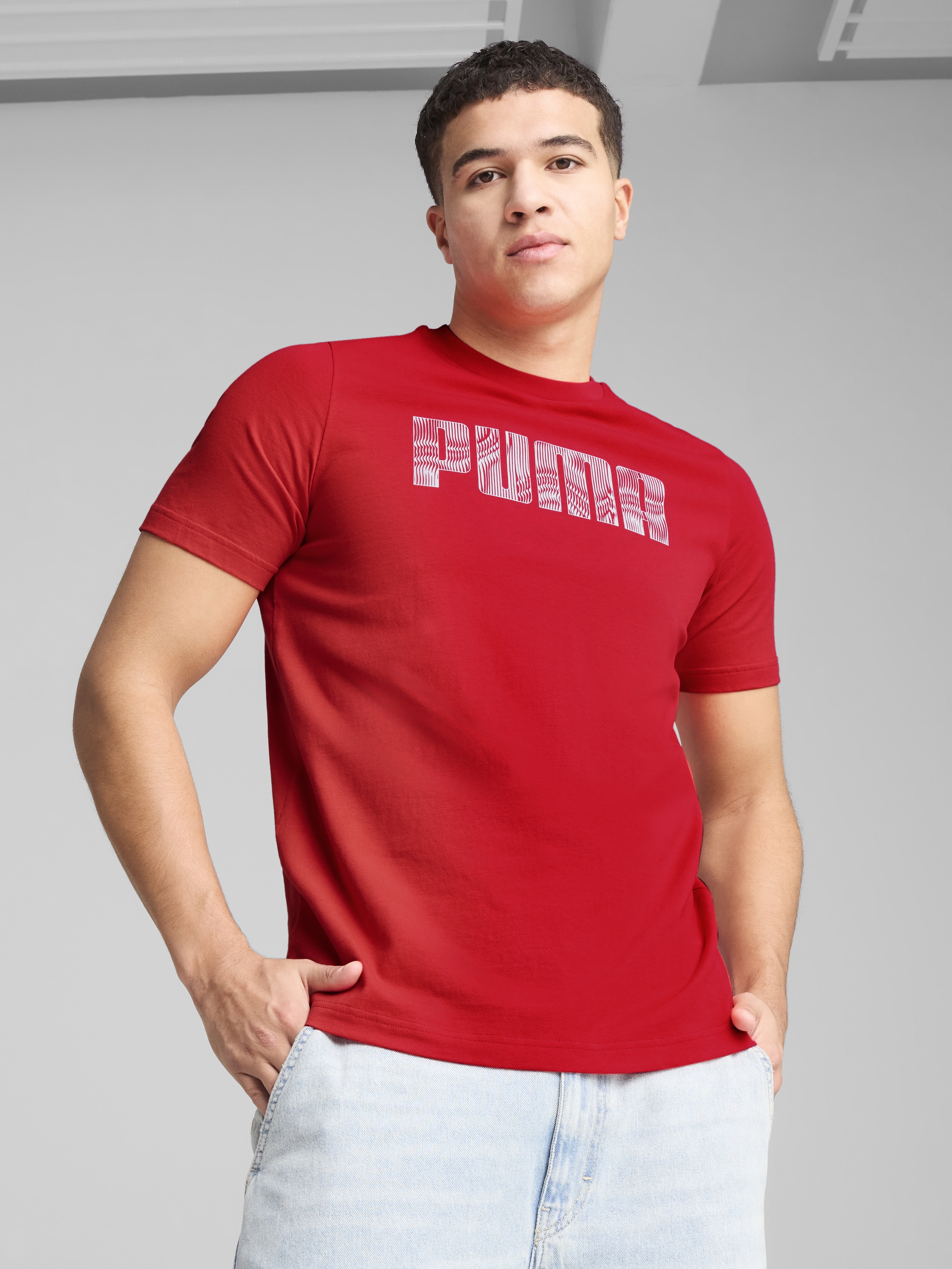 Акція на Футболка бавовняна довга чоловіча Puma Mass Merchants Tee 68465911 M For All Time Red з принтом від Rozetka