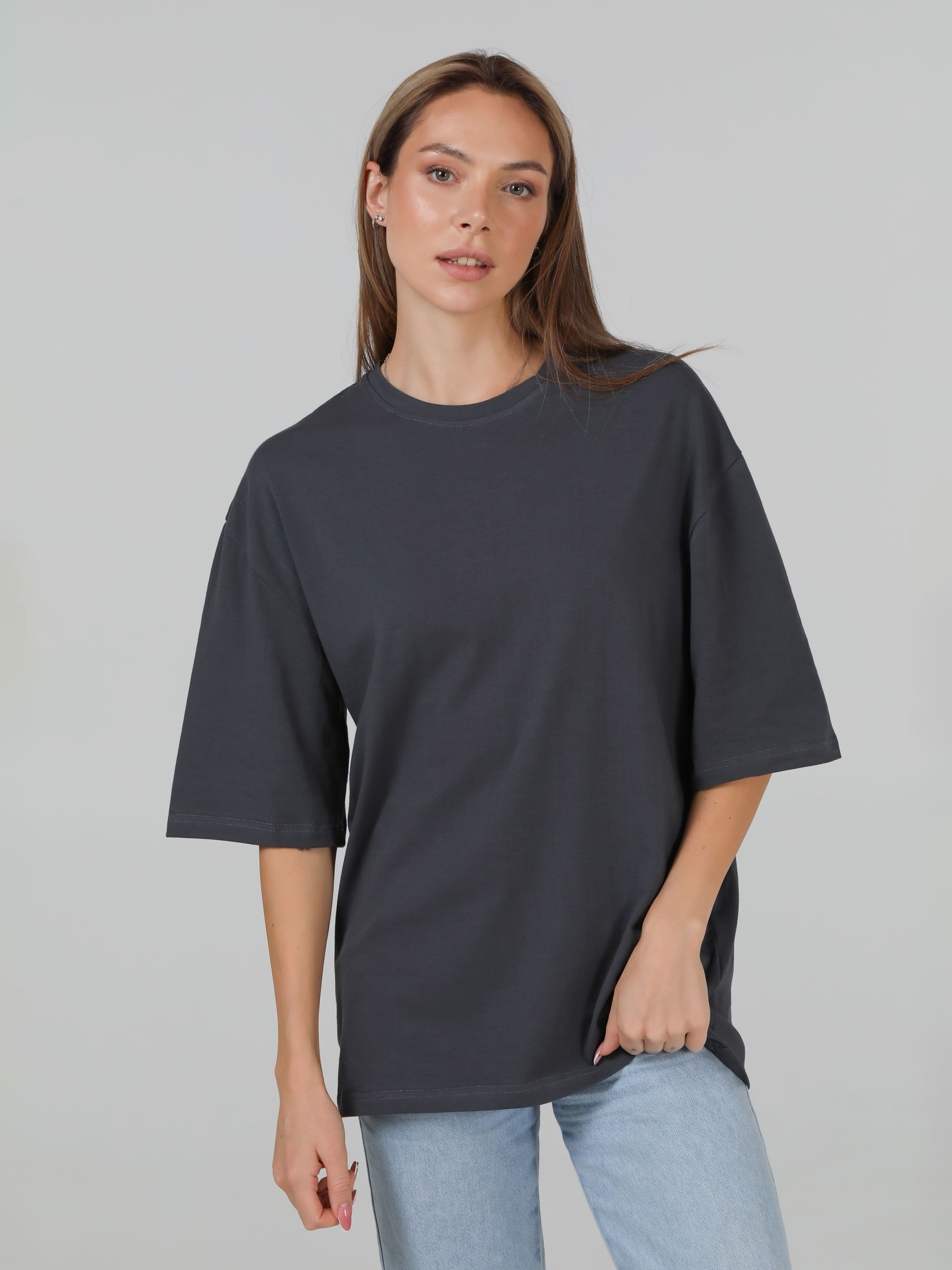 Акція на Футболка бавовняна оверсайз жіноча Ray Oversize Unisex U0104W S/M Dark Grey від Rozetka