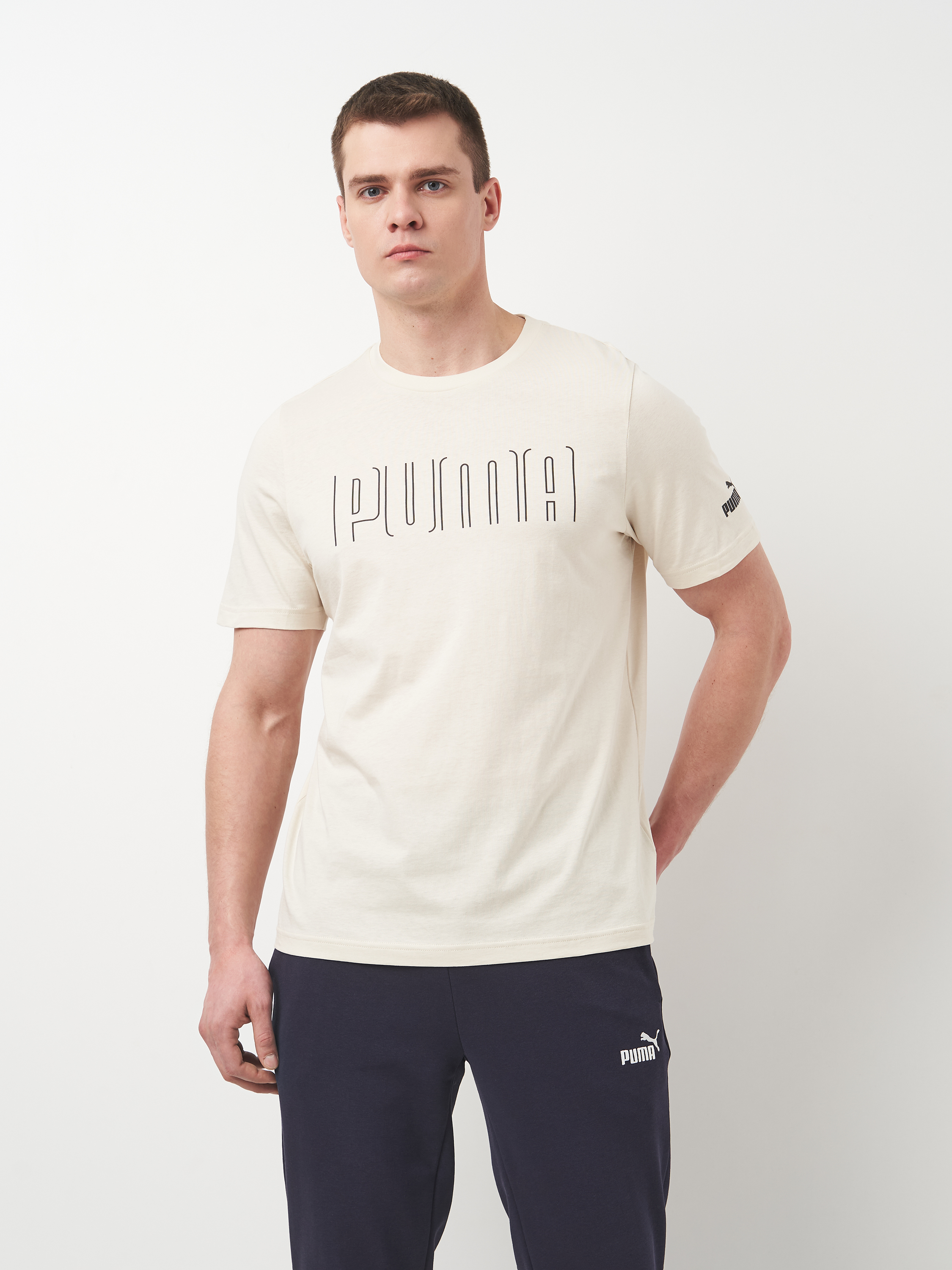 Акція на Футболка бавовняна довга чоловіча Puma Sport Graphic Tee 68461787 XL Alpine Snow з принтом від Rozetka