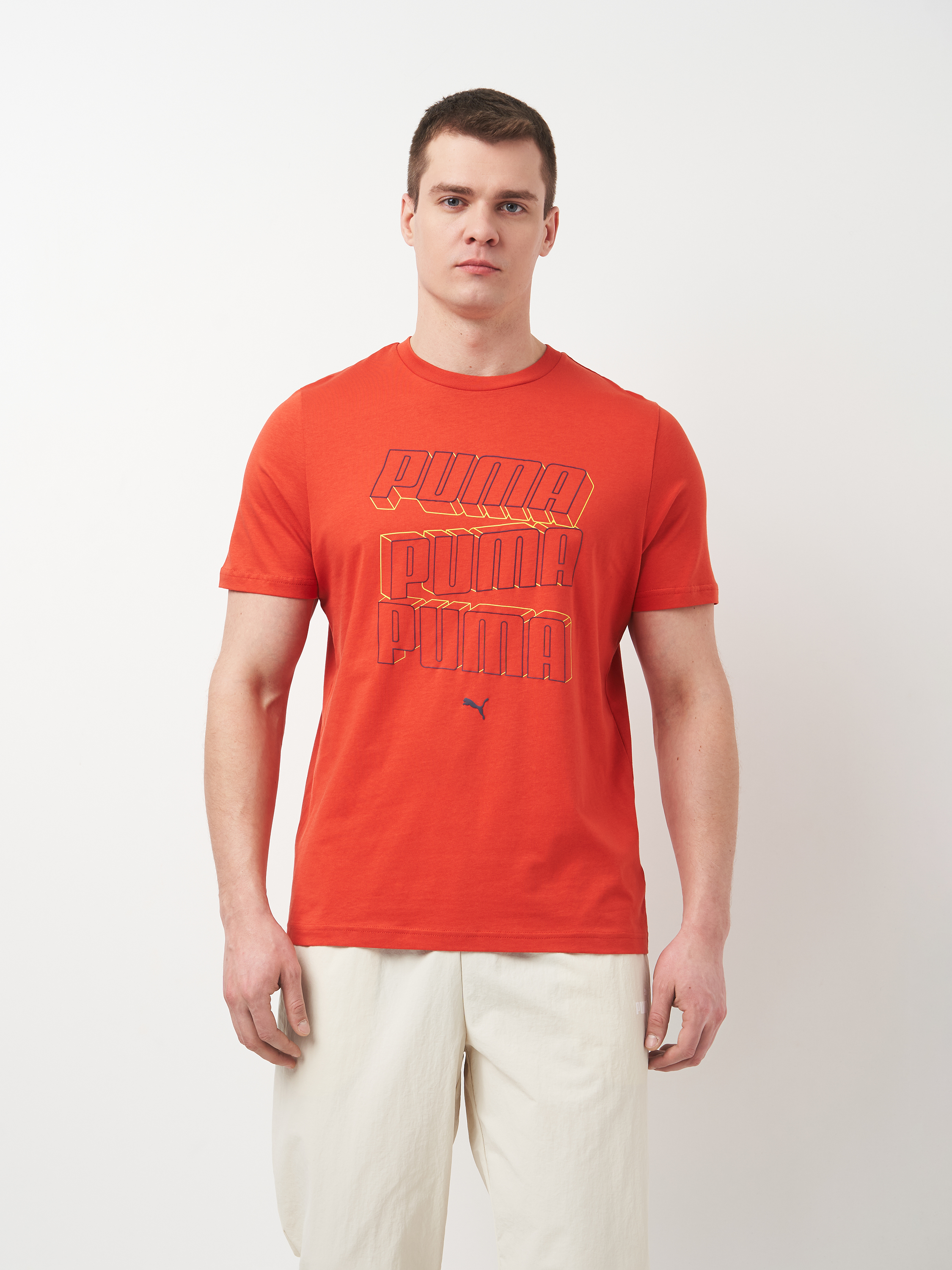 Акція на Футболка бавовняна довга чоловіча Puma Ess Logo Lab Hog Tee 68466415 2XL Red Fire з принтом від Rozetka