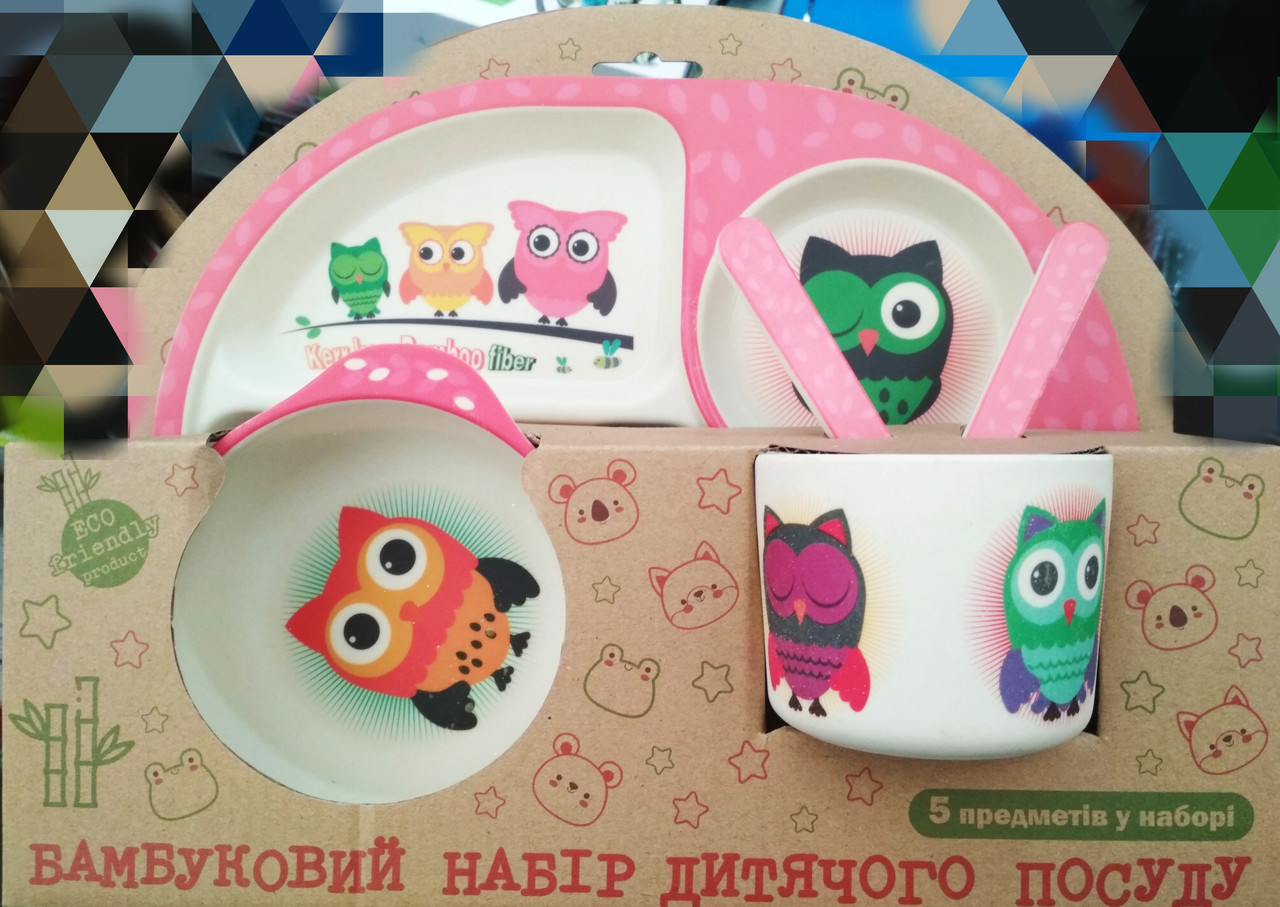 

Набор детской посуды из бамбука Bamboo Fibre kids set Совы 5 в 1 007