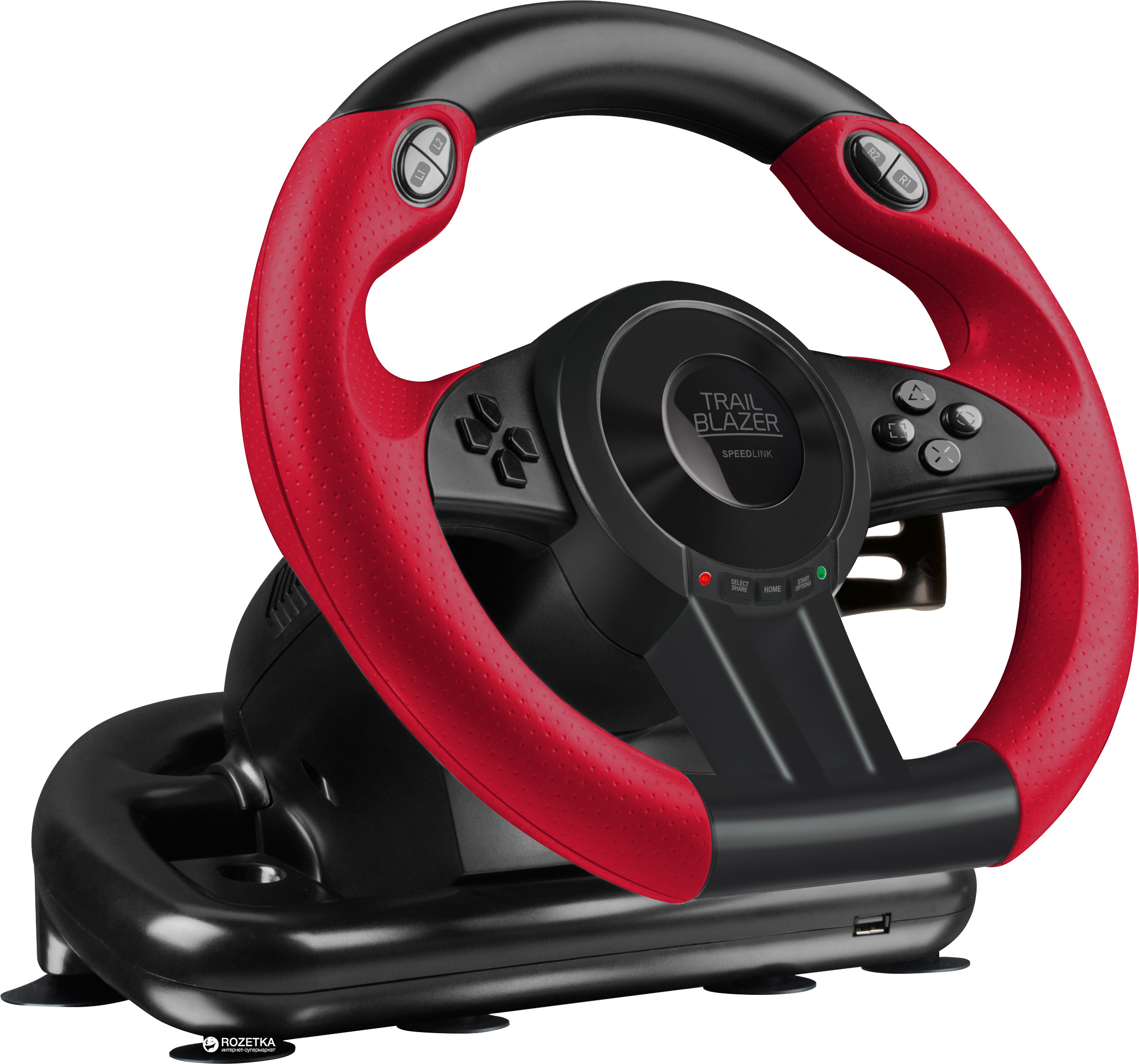 Акция на Проводной руль SPEEDLINK Trailblazer Racing Wheel PC/Xbox One/PS3/PS4 Black/Red (SL-450500-BK) от Rozetka UA