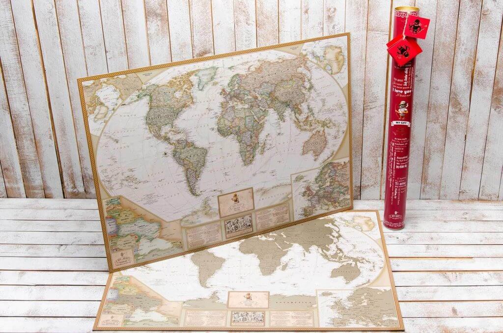 

Скретч карта мира My Map Antique edition ENG в наборе для любимого человека In Love