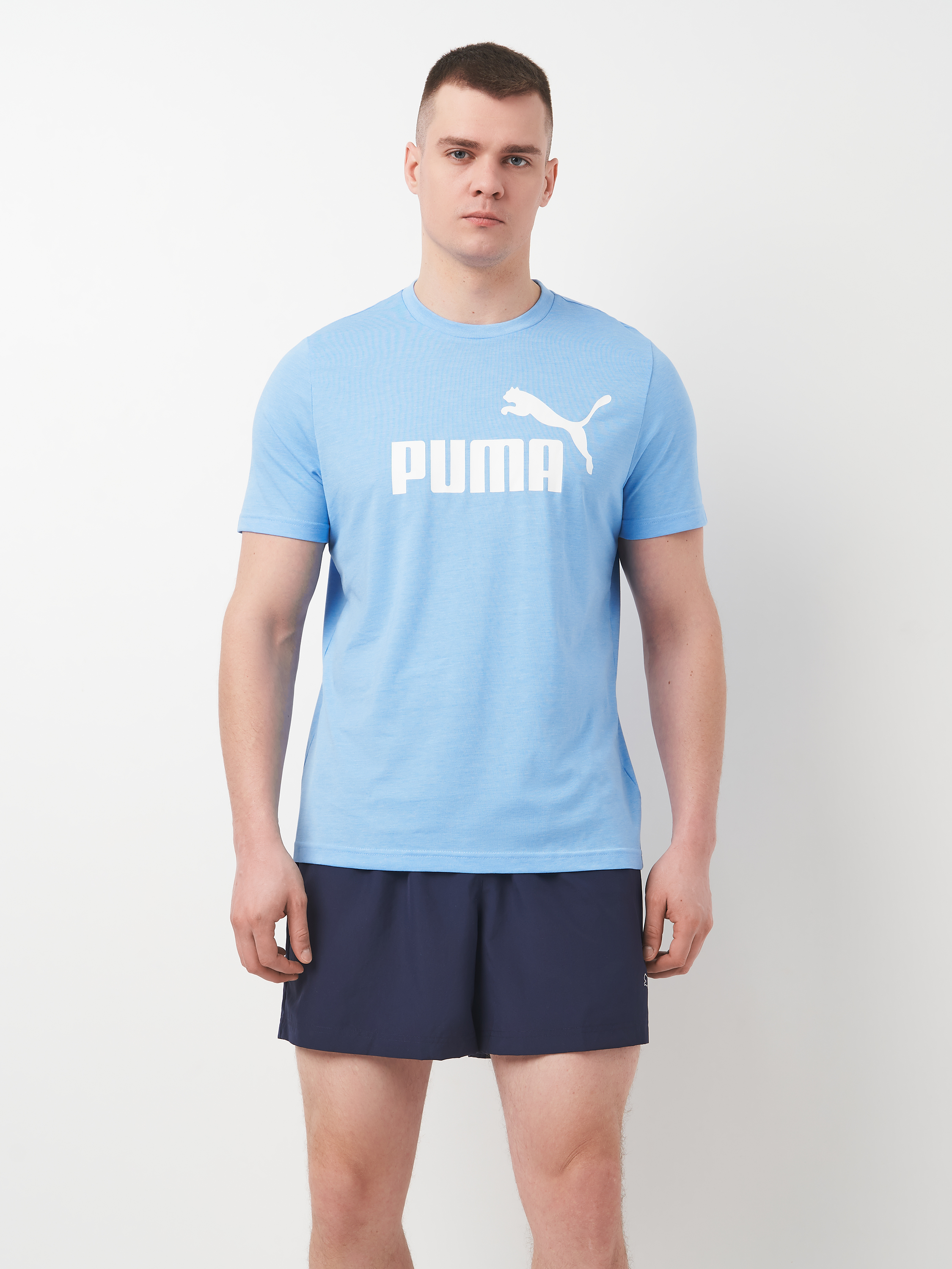 Акція на Футболка бавовняна довга чоловіча Puma Ess No. 1 Logo Heather Tee (S) 68255157 S Team Light Blue з принтом від Rozetka