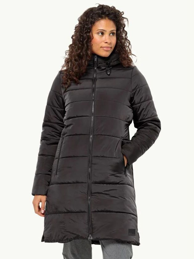 Акція на Куртка демісезонна довга з капюшоном жіноча Jack Wolfskin Eisbach Coat W 1206981_6350 L Темно-сіра від Rozetka