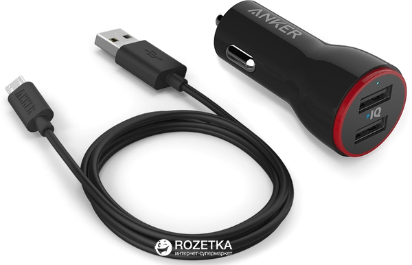 Автомобильное зарядное устройство Anker PowerDrive 2 + micro USB 0.9 м ...