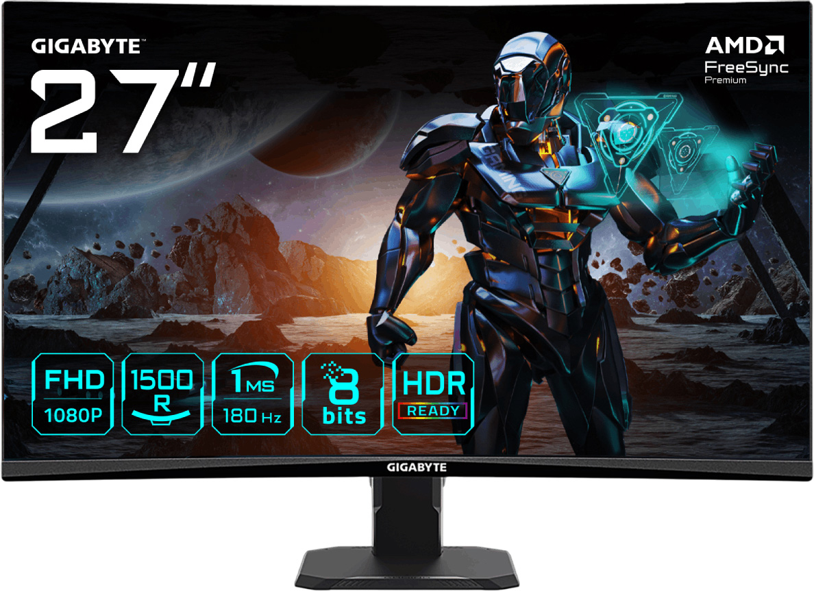 Монітор 27" Gigabyte GS27FC - FHD Super Speed VA / 1500R / 180Hz / 1ms / 8-Bit / sRGB 108% / FreeSync Premium Pro / Game Assist / Black eQualizer