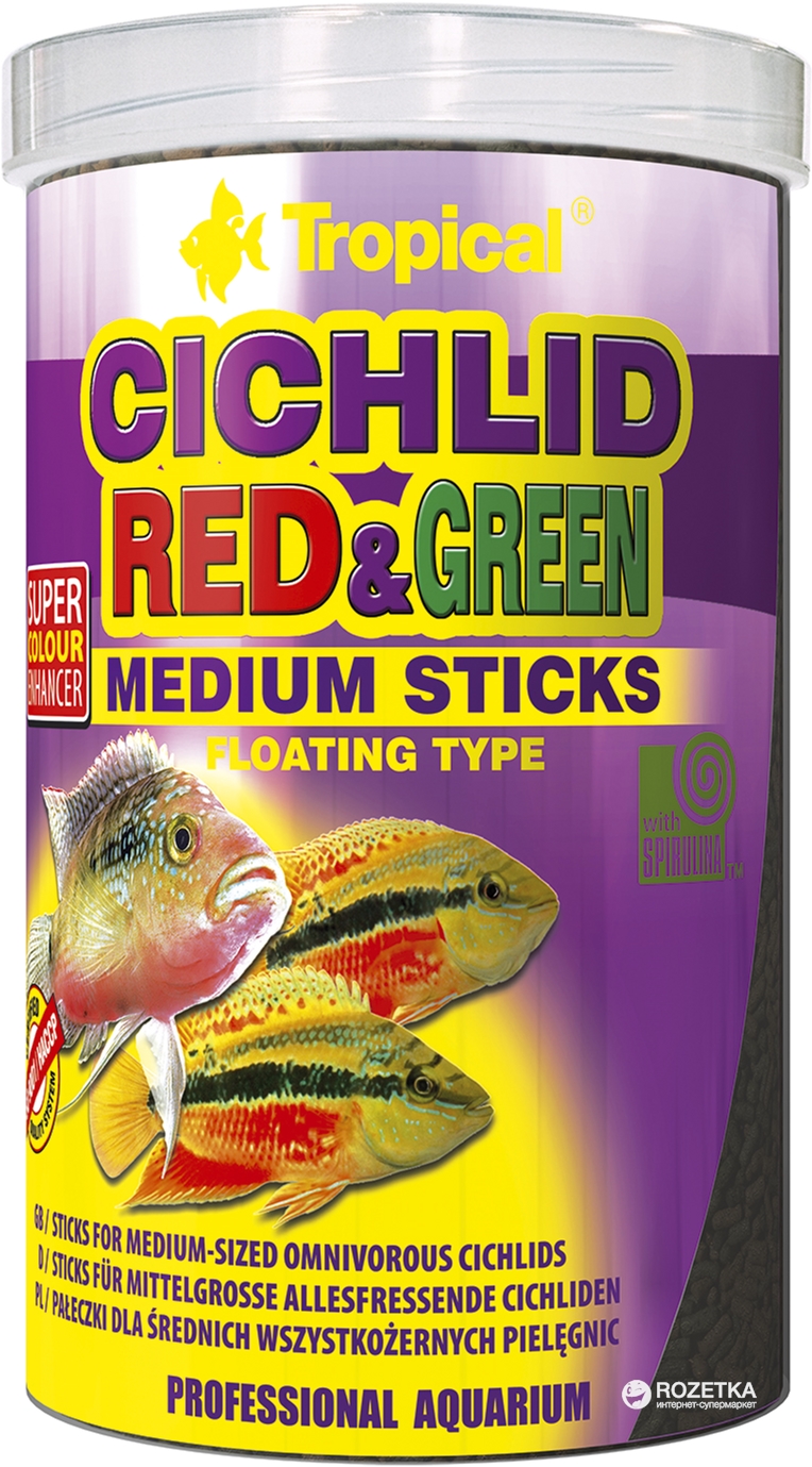 

Корм Tropical Cichlid Red&Green Medium Sticks для аквариумных рыб в палочках 1 л