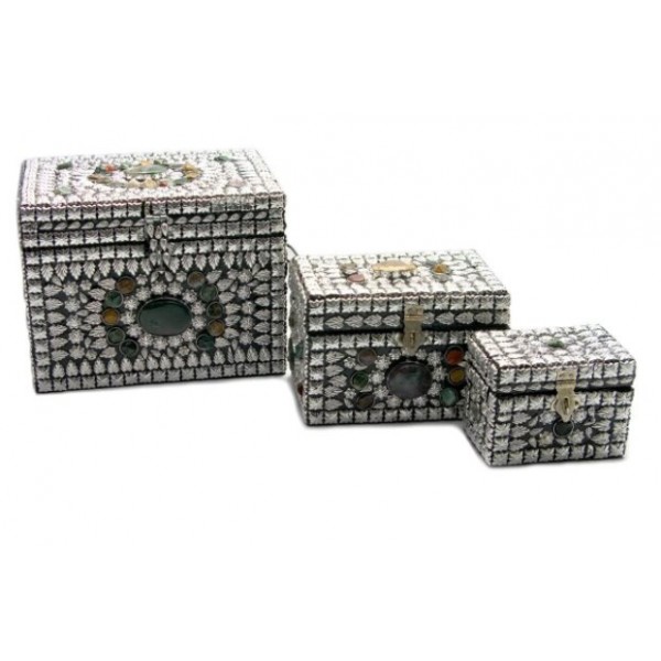 

Сундуки металлические UNI с камнями н-р 3 шт, из метала серебристый